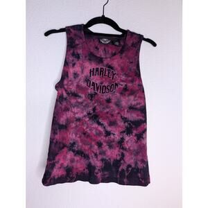 Harley Davidson Women's Pink Retro Tie Dye Tank Motorcycle L